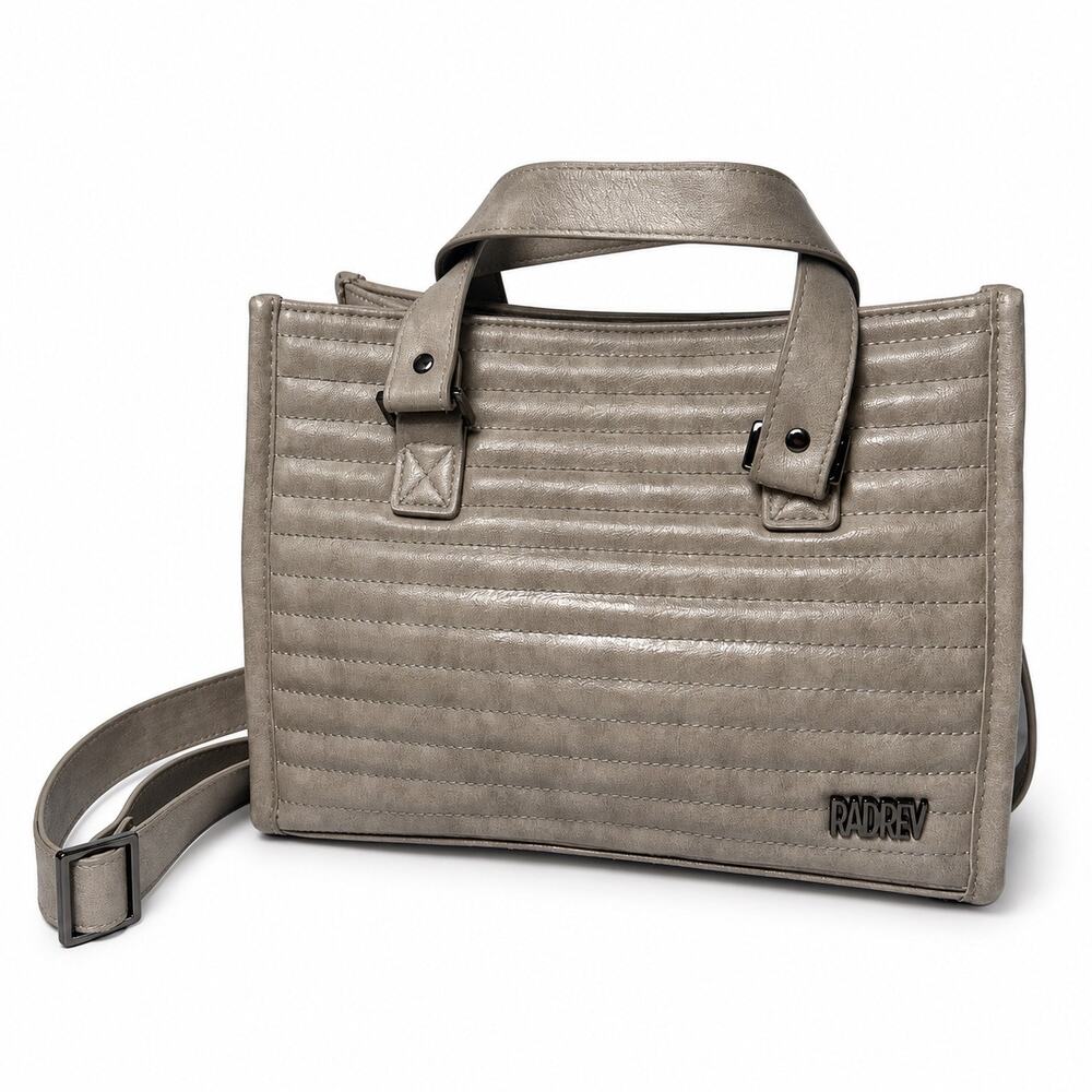 Radley Quilted Boxy Tote Bag Metallic Taupe Gray Crossbody Shoulder Handbag